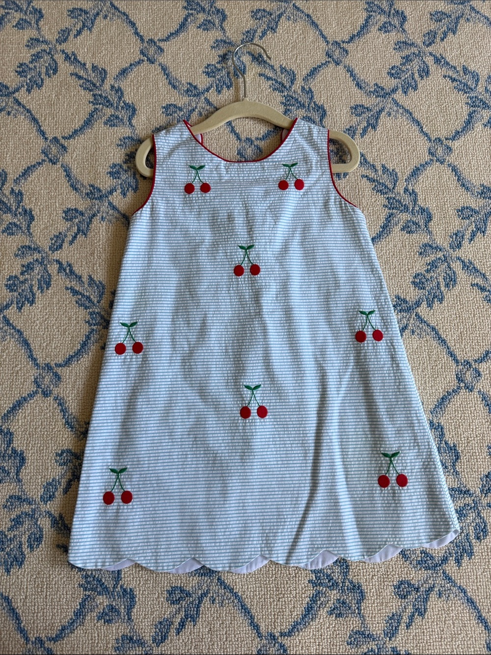 Little English Blue & Red Cherry Bow A-Line Dress